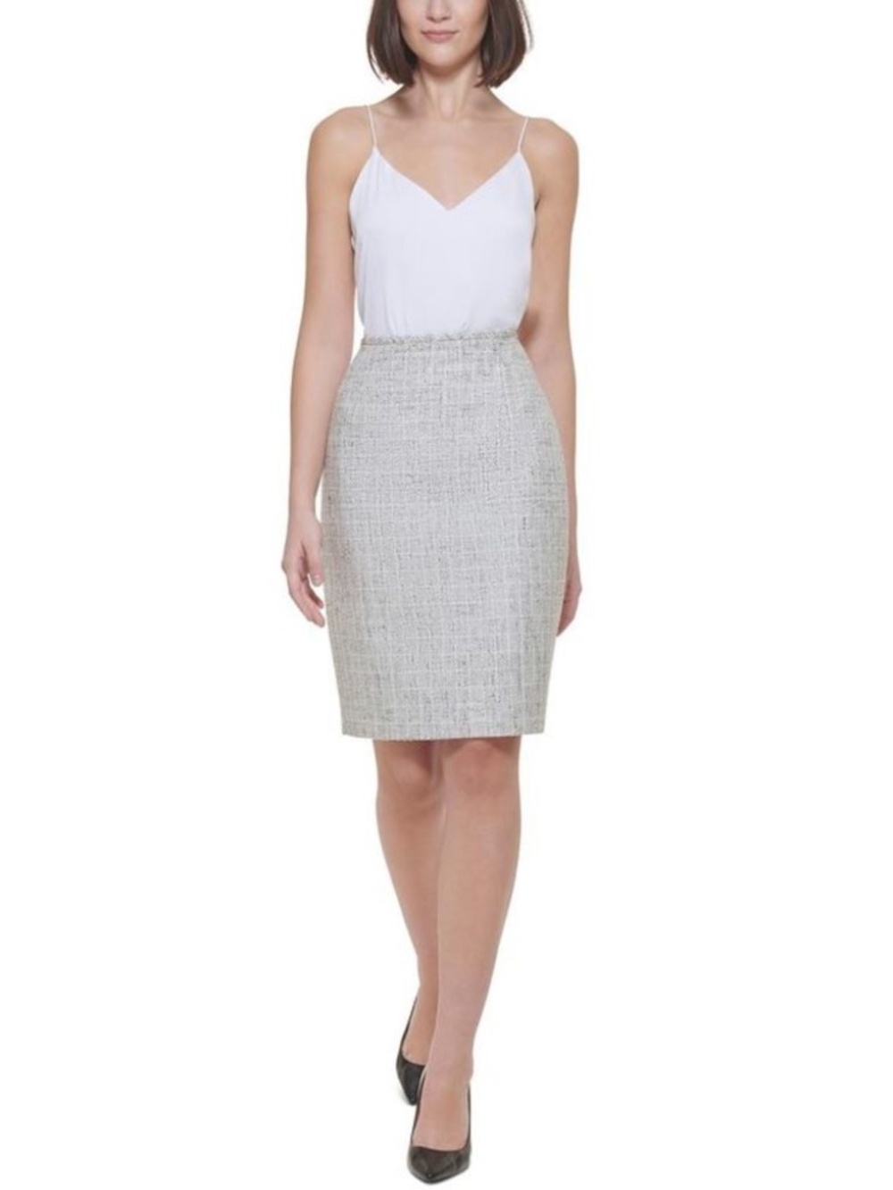 NWT Calvin Klein Grey Silver Bouclé Tweed Pencil Skirt 16 Office